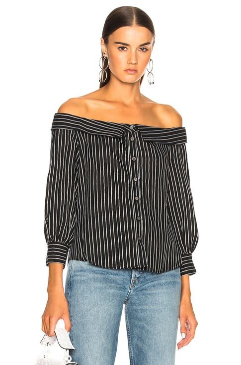 Veronica Beard Tops - Veronica Beard Britta Top black off shoulder button front linen blend size US 8